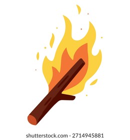 Burning dry branch fire flame flat color vector illustration template design