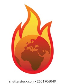 Burning earth globe engulfed in flames symbolizing the urgent issue of global warming and climate change, highlighting environmental destruction and rising temperatures