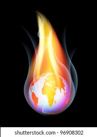 Burning Earth - Vector illustration on black background