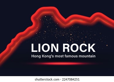 Burning edge shining on the mountain. Fire and light effect. Lion rock. Vector,