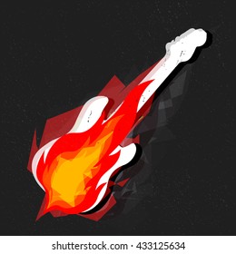 burning electric guitar on fire, rock poster concept