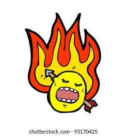 burning emoticon face cartoon pierced by arrow
