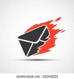 Burning envelope. Fast delivery mail. Stock vector illustration.