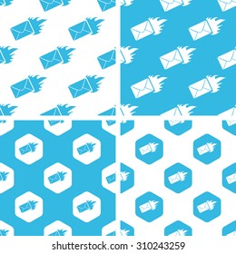 Burning envelope patterns set, simple and hexagon, blue and white
