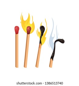 Burning and extinct matches without box. Vector illustration