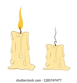 Burning and extinguished candle hand drawn vector illustration