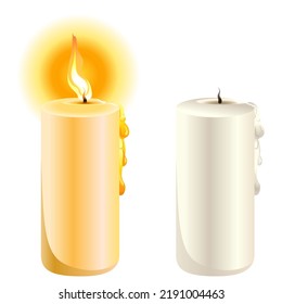 burning and extinguished candles on a white background