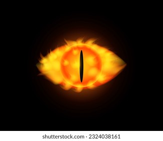 Burning eye. Symbol of infernal observation with yellow red flame and an image of magical vision of otherworldly vector forces