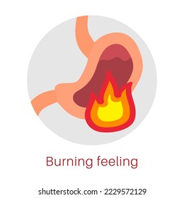 Burning feeling symptom of gastritis vector illustration. Info graphic of digestive system disease isolated on white background