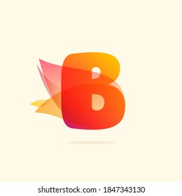 Burning fire B letter logo with red tails. Vector watercolor typeface for danger labels, fast speed headlines, motorcycle posters, sport identity etc.