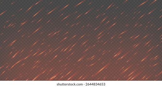 Burning fire background with hot sparks, flying embers and glowing ash. Fiery orange and red texture evokes heat, power and danger. Apocalyptic, explosive or dramatic vector scenes bg.