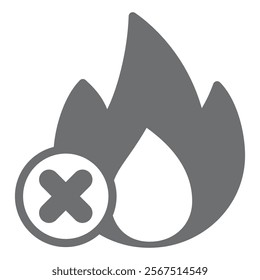 Burning fire ban solid icon, prohibited items concept. Vector graphics. Fire flame burns forbidden sign on white background, glyph style icon for mobile or web design