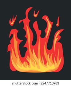Borde de fuego quemador y pilar de efecto llama, encendido brillante. Ilustración vectorial en el diseño de historietas