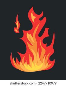 Burning fire for campfire and bright flame effect for fireplace. Vector illustration in comic cartoon design