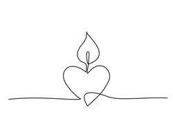 Burning Fire Candle. Continuous One Line Drawing. Vector Illustration.