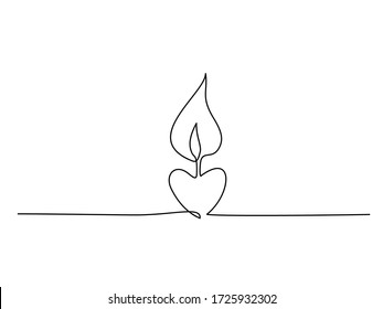 Burning fire candle. Continuous one line drawing. Vector illustration.