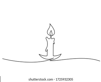 Burning Fire Candle. Continuous One Line Drawing. Vector Illustration.