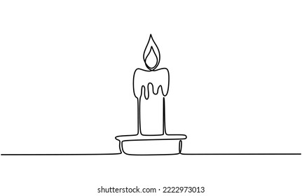 Burning fire candle. Continuous one line drawing. Vector illustration.