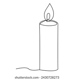 Burning fire candle continuous one line drawing vector isolated on white. Vector illustration