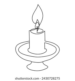 Burning fire candle continuous one line drawing vector isolated on white. Vector illustration