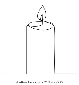 Burning fire candle continuous one line drawing vector isolated on white. Vector illustration