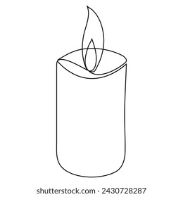 Burning fire candle continuous one line drawing vector isolated on white. Vector illustration