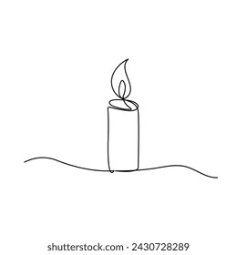 Burning fire candle continuous one line drawing vector isolated on white. Vector illustration
