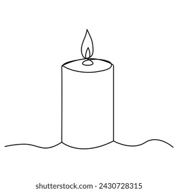 Burning fire candle continuous one line drawing vector isolated on white. Vector illustration