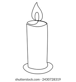 Burning fire candle continuous one line drawing vector isolated on white. Vector illustration
