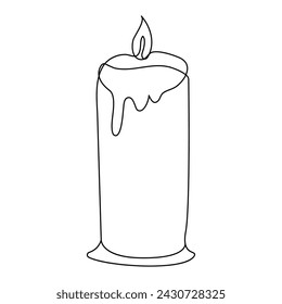 Burning fire candle continuous one line drawing vector isolated on white. Vector illustration