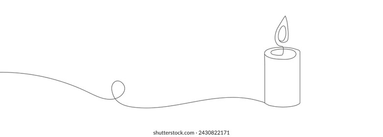 Burning fire candle. Continuous one line drawing. Vector illustration.