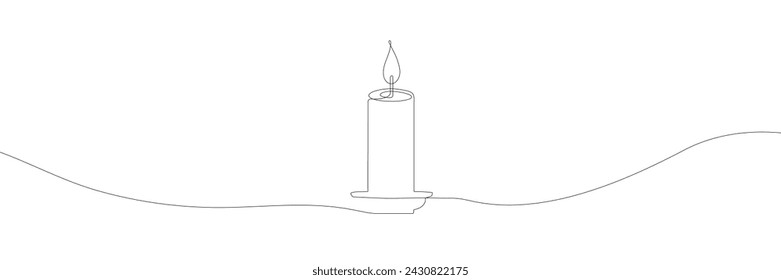 Burning fire candle. Continuous one line drawing. Vector illustration.