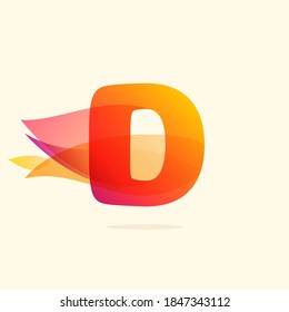 Burning fire D letter logo with red tails. Vector watercolor typeface for danger labels, fast speed headlines, motorcycle posters, sport identity etc.
