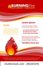 Burning fire document template with three dimensional glossy flame icon