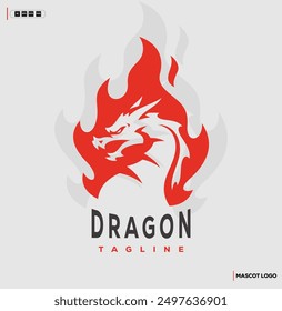 Burning fire dragon logo design