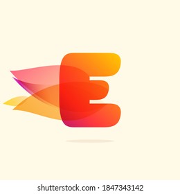 Burning fire E letter logo with red tails. Vector watercolor typeface for danger labels, fast speed headlines, motorcycle posters, sport identity etc.