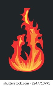 Burning fire effect, warm flame for campfire or fireplace. Vector illustration in comic cartoon design