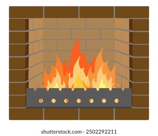 burning fire in the fireplace flat style vector illustration isolated on white background