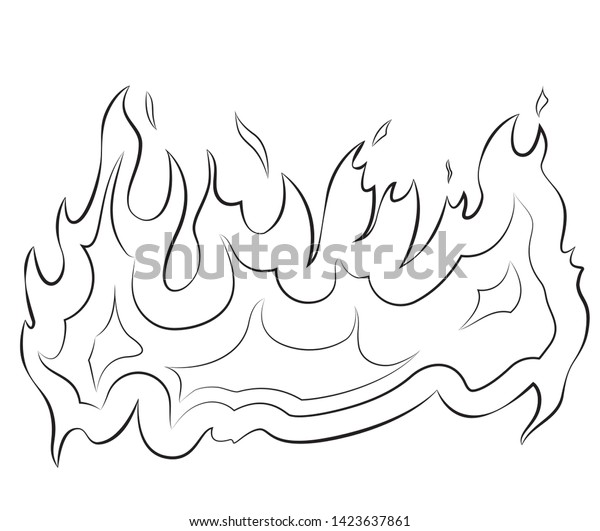 Burning Fire Flame Black Outlines Isolated Stock Vector (Royalty Free ...