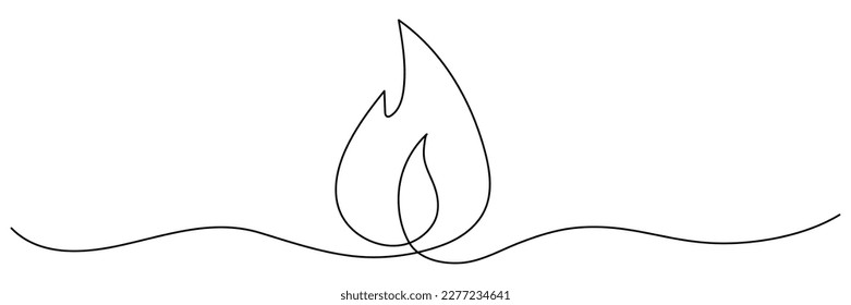 Burning fire flame continuous line drawing art. Vector illustration isolated on white.