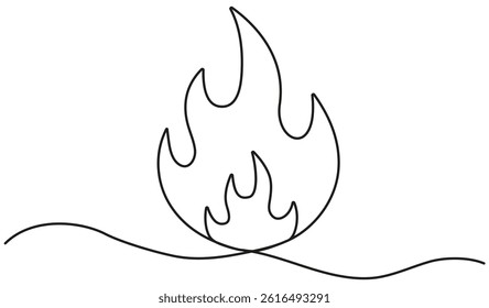 Burning fire flame continuous line drawing. Vector illustration isolated on white.