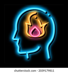 Burning Fire Flame In Man Silhouette Mind neon light sign vector. Glowing bright icon transparent symbol illustration