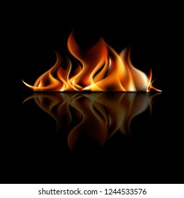 Burning fire flame on black background. Vector illustration EPS10