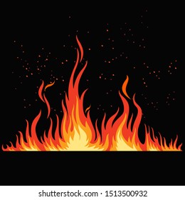 Burning fire flame on black background Vector, Illustration