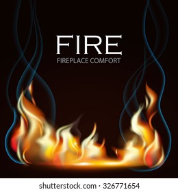 Burning fire flame on black background. Vector illustration
