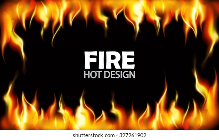 Burning fire flame on black background. Vector illustration