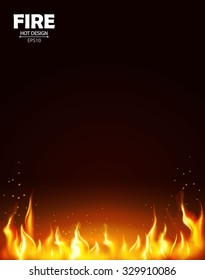 Burning fire flame on black background. Vector illustration