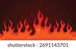 Burning fire flame on a dark background, spark, fire border