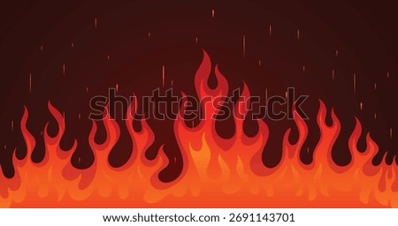 Burning fire flame on a dark background, spark, fire border