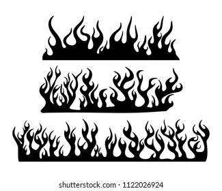 Burning fire flame silhouette set banner horizontal design isolated on white